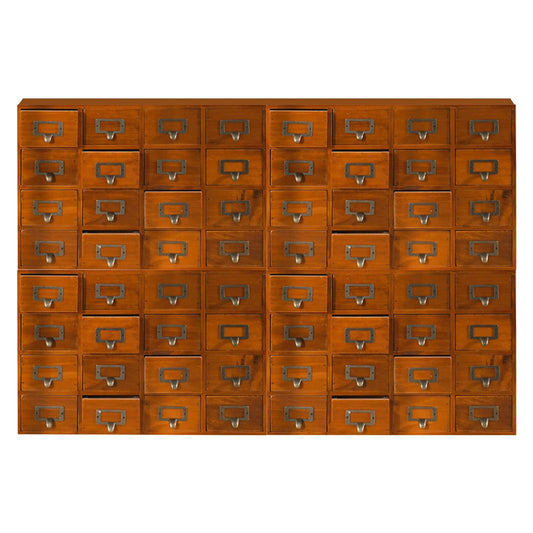 Huge Modular Stackable Against Wall 64-Drawer Apothecary Curio Cabinet Vintage Wood - Card Catalog Library Desk Storage Box Drawer w/ Label Holders Handles - Multi Level Countertop and Craft Organizer