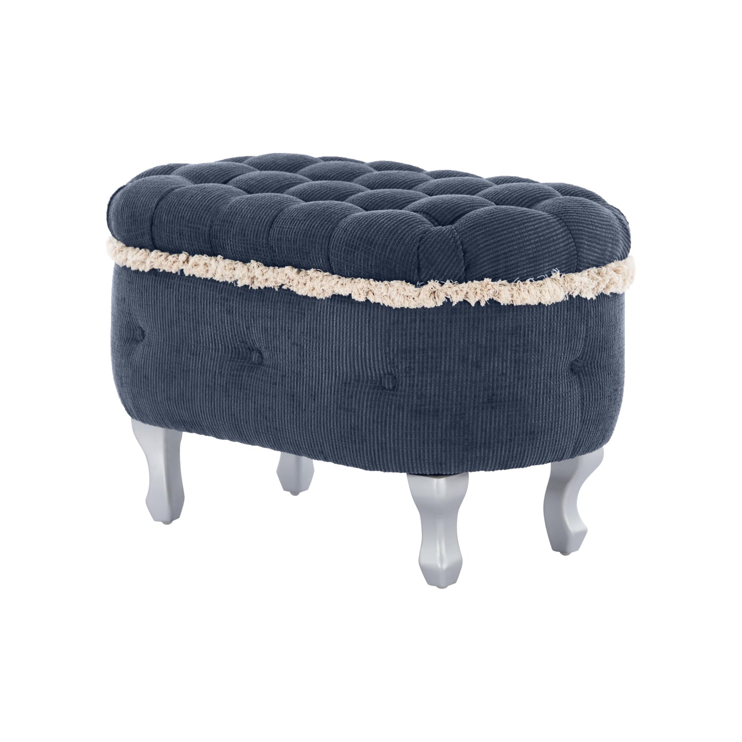Christopher Knight Home Etele Mid-Century Modern Fabric Upholstered Ottoman with Storage, Wooden Living Room Sofa Ottoman Footrest, Entryway Ottoman Foot Stool, Toy Box Storage for Living Room, Blue