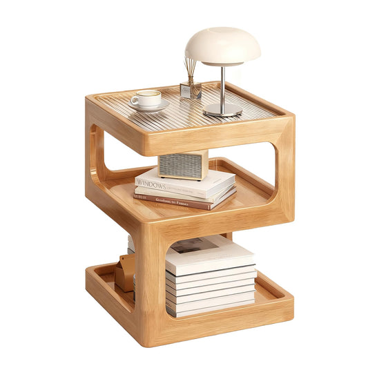 GIATUEE 3-Tier Nightstand with Storage, Modern Wooden Side Table End Table No Assembly Required, Bedside Organizer with Open Shelves for Bedroom, Living Room, Office(Wood-35cm)