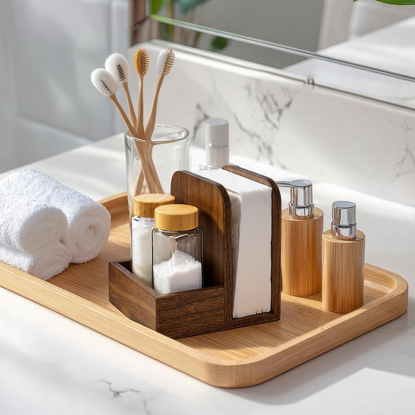 Mifoci 2 Pcs Acacia Wood Napkin Holder for Table Farmhouse Wooden Napkin Holder with Salt and Pepper Shakers Condiment Caddy Standing Paper Storage Centerpiece for Kitchen Dining Table Decoration