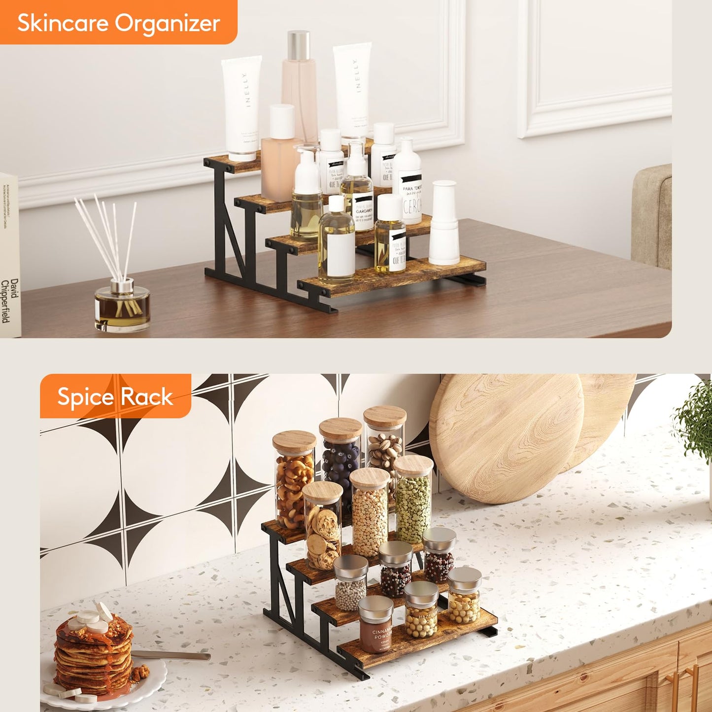 Lifewit Cologne Organizer for Men, Wooden Spice Rack, Cupcake Stand, 9.9" Display Riser for Perfume, Fragrance, Aftershave, Vanity, Bedroom, Bathroom Countertop Storage, Rustic Brown, 1 Pcs