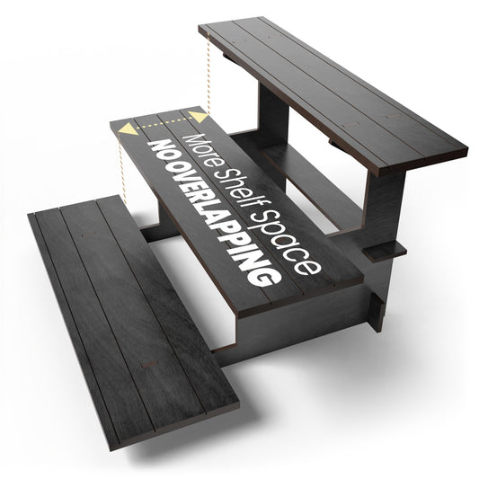 DS The Display Store Straight Black Wooden Tiered Stand, Portable Products Shelf, Jewelry and Card Rack, Risers, Altar Shelf, Stand for Vendor Events