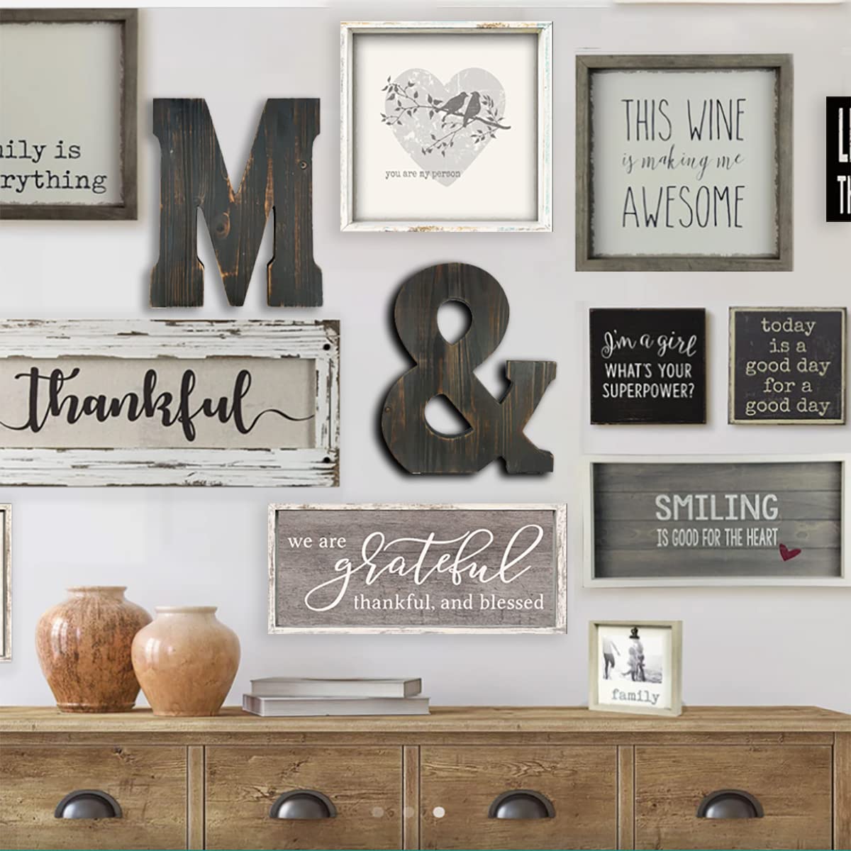 ABELOTS Big Letter Wall Art for Living Room, Bathroom, Bedroom, and Home Decor, Rustic Farmhouse Lettering for Family Last Names, Large Decorative Wood, 14” x 10” (Big W)
