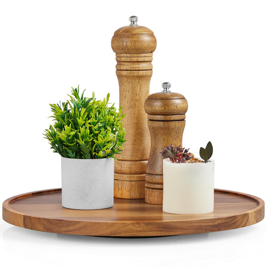 12" Acacia Wood Lazy Susan Turntable Organizer, Lazy Susan for Table Top Cabinet Dining Pantry Countertop Cupboard Organization, Decorative Tray for Kitchen Bathroom Decor Coffee Bar Accessories