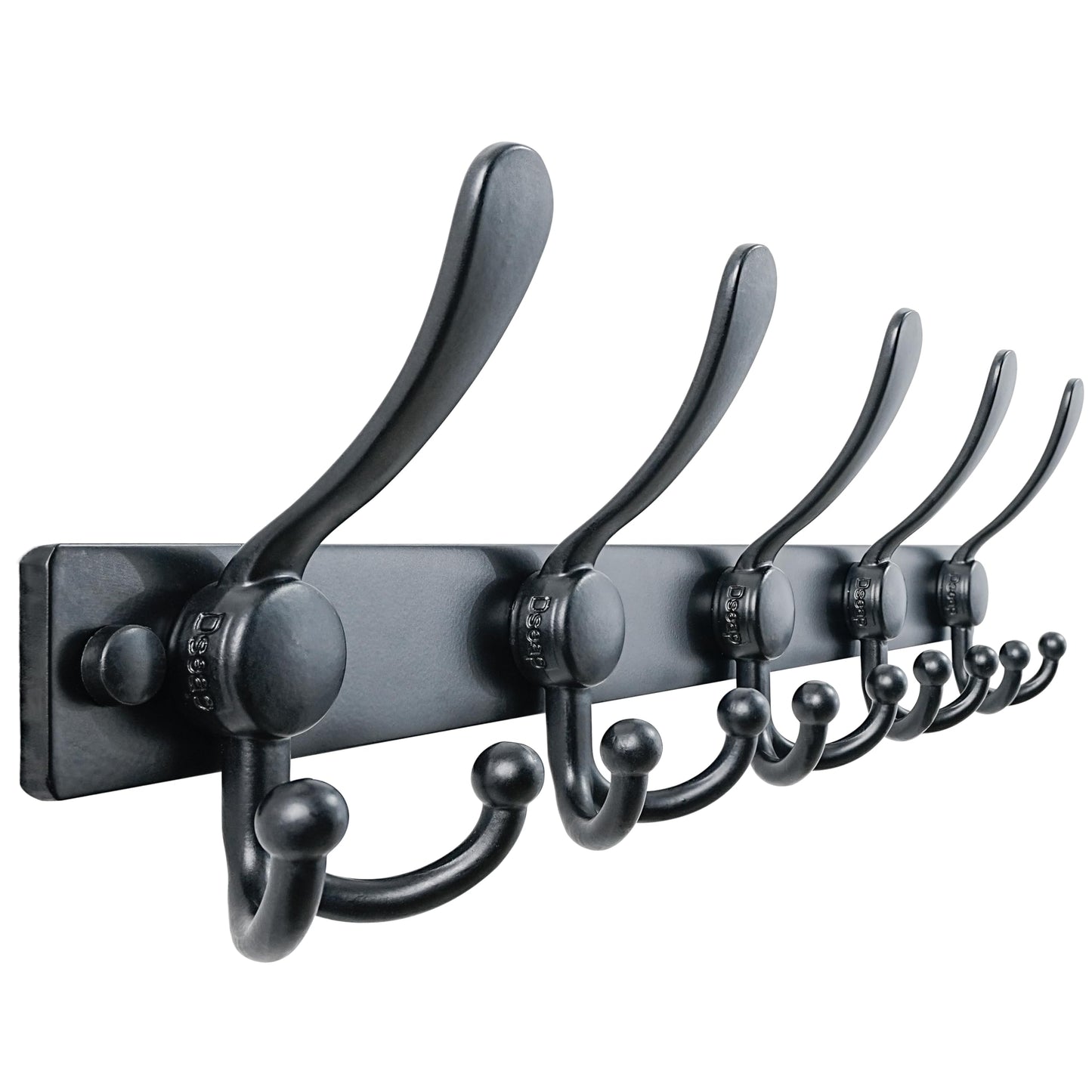 Dseap Coat Rack Wall Mount, Heavy Duty 12-Gauge Base vs Flimsy 1mm, Double-Thick Solid Anti-Snap Hooks, 16” Stud-Mount, Stainless Steel Hanger for Clothes Hat Entryway Closet Mudroom, Black