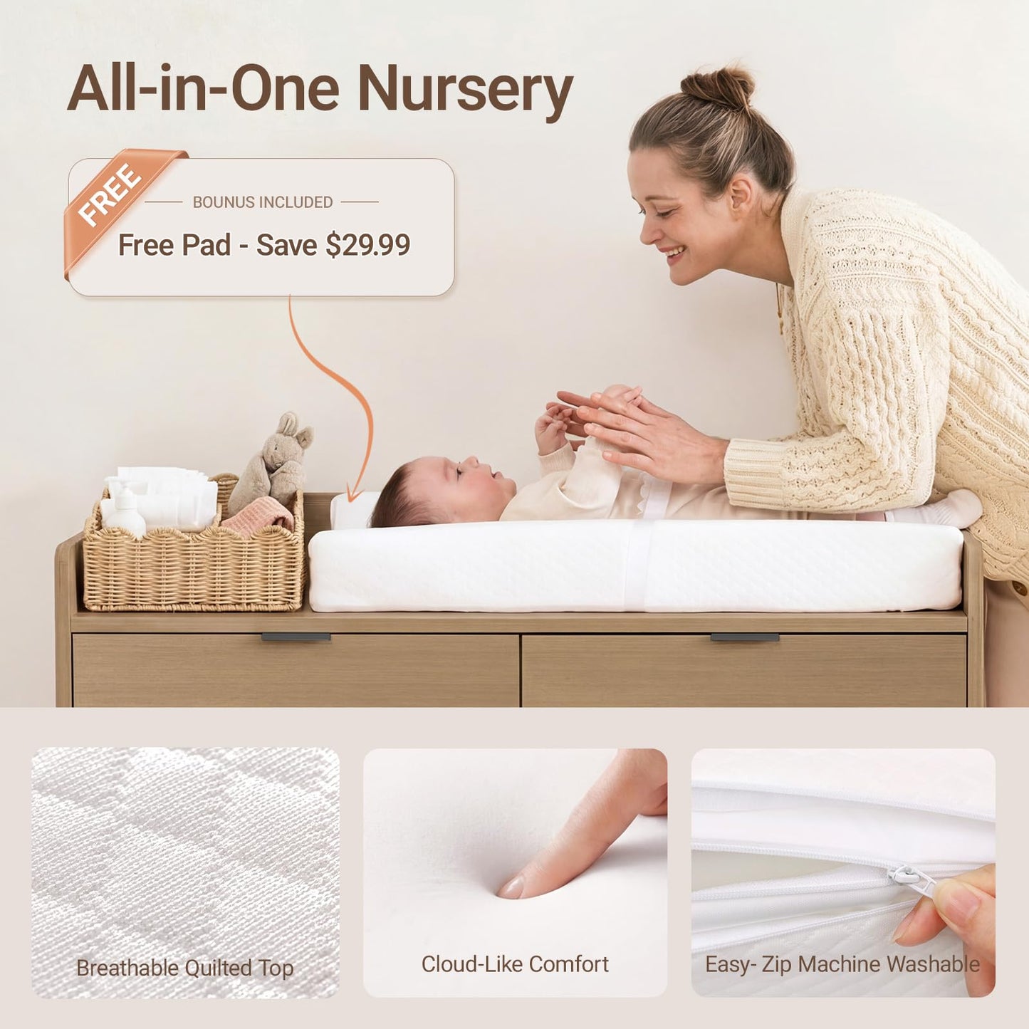 MAMAZING Keeva Pro 6-Drawer Baby Dresser with Changing Table, Easy Assembly