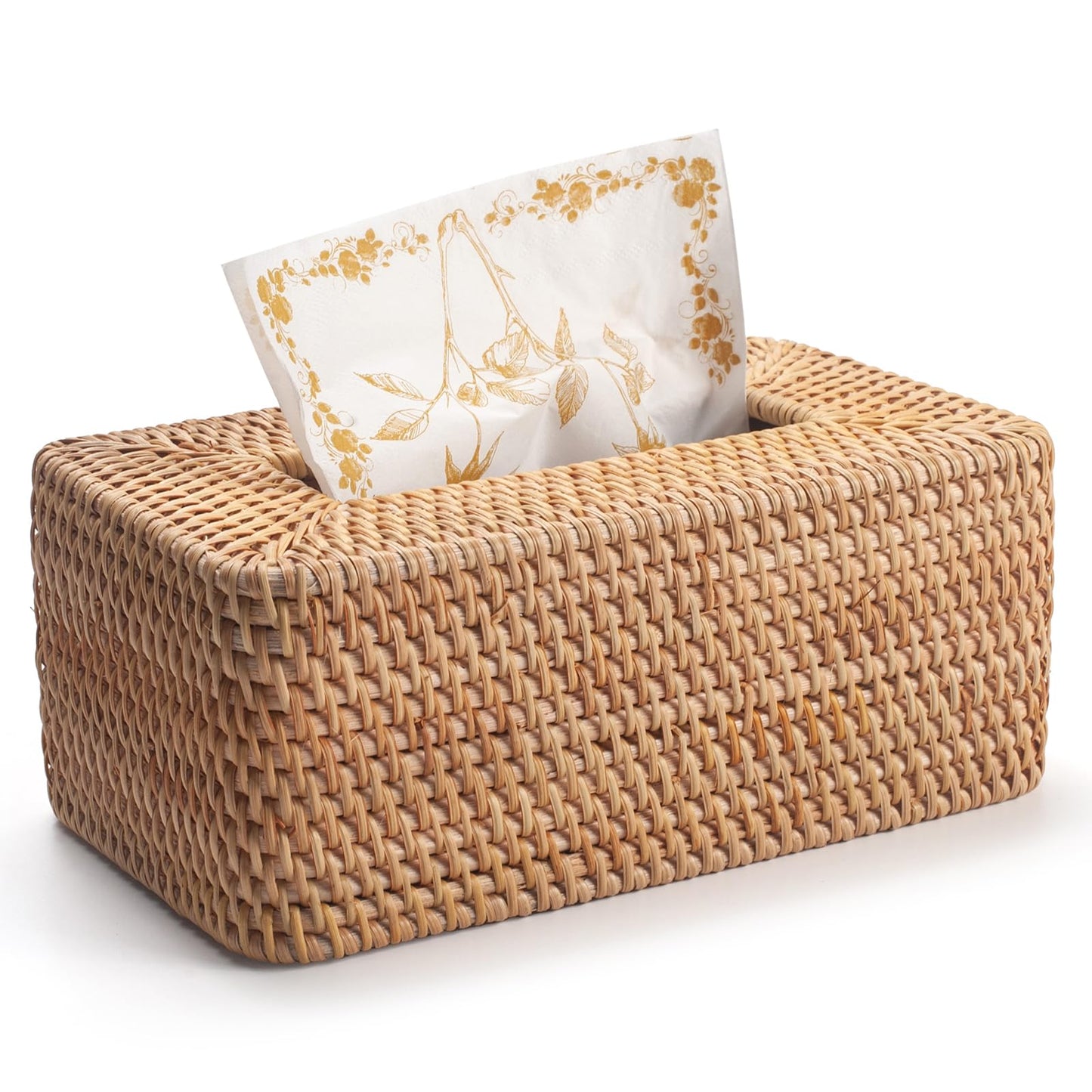 Rattan Tissue Box Cover, Rectangular Wicker Tissue Box Holder, Decorative Woven Facial Tissue Holder for Bathroom, Kitchen, Living Room, Bedroom (Natural)