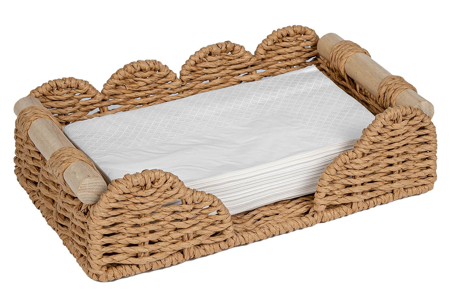 CubesLand Scalloped Napkin Holder for Bathroom Decor, Paper Rope Flat Napkin Dispenser Guest Towel Tray for Bathroom, Farmhouse Warm Napkin Holder for Table Dining Room Home Kitchen Decor, Neutral