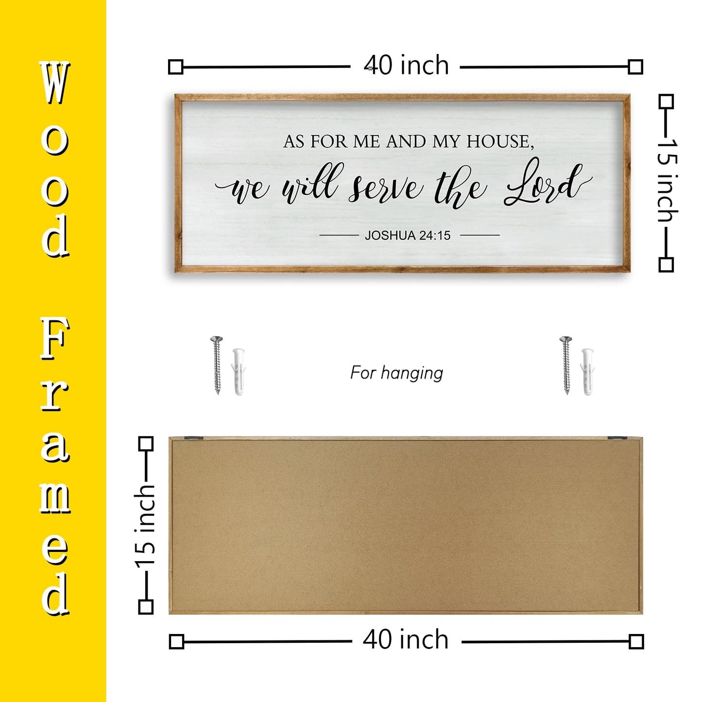 RLWangChao As for Me and My House We Will Serve the Lord Wall Decor 40"×15" Family Living Room Wood Framed Home Sign Joshua 24 15 Bible Verse Christian Plaque Hanging Wall Art (Wood)