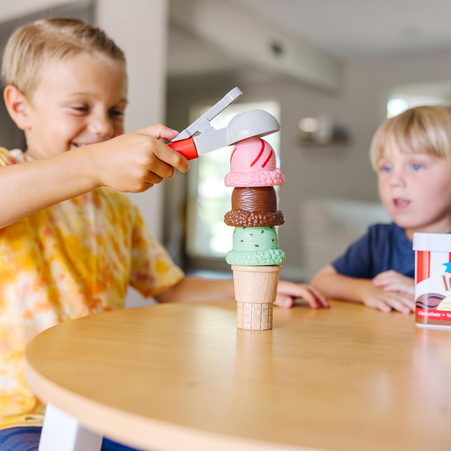Melissa & Doug Scoop and Stack Ice Cream Playset, Magnetic Wooden Toys & Pretend Play Kitchen Accessories, Preschool Learning Toys for Girls & Boys 3+ - FSC Certified