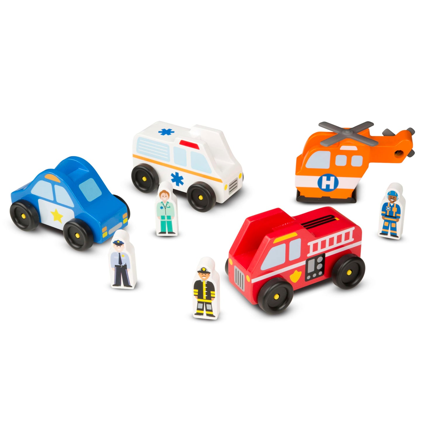 Melissa & Doug Emergency Vehicle Wooden Play Set with 4 Vehicles, 4 Play Figures