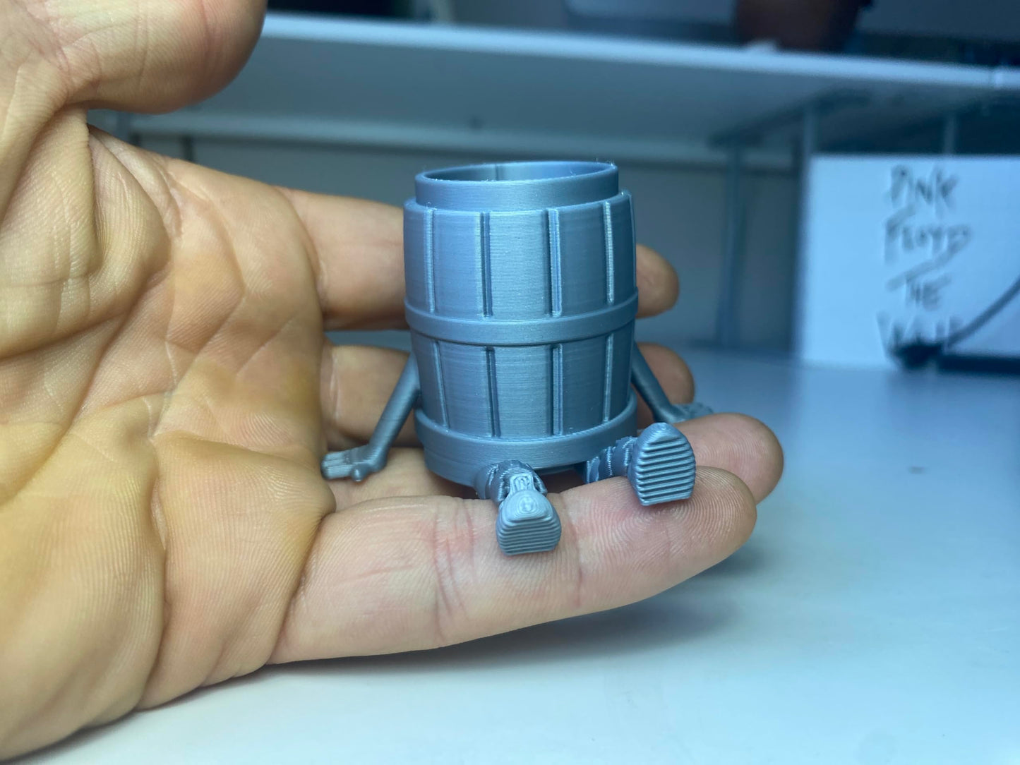 Articulated Barrel Man Desk Decor - Matte Silver Rustic Inspired Figurine for Home Bar, Office Shelf Accessory, and Unique Gift for Collectors - Poseable Barrel Character