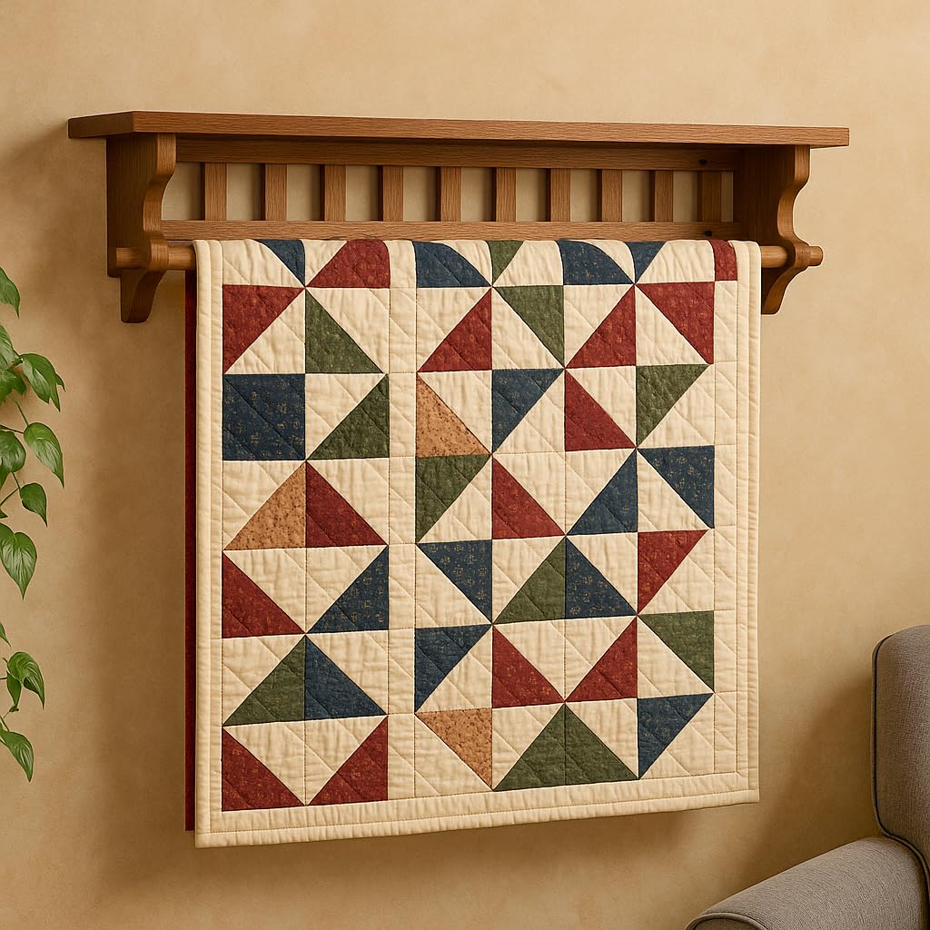 RRD Mounted Mission Style Quilt Rack with Shelf - Amish Made Quilt Hanger for Wall Hangings with Display Shelf - Rustic Quilt Wall Tapestry Rug Hangers Oak Wood, Fruitwood Stain 36"