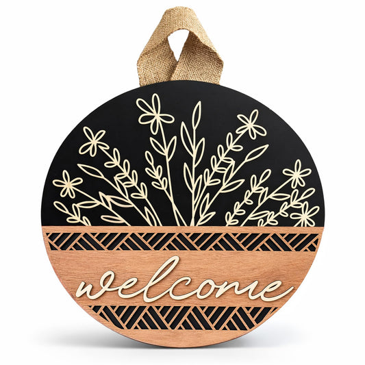 3D Welcome Sign for Front Door,Rustic Round Wooden Wreaths Wall Hanging,Housewarming Gift for New Home,Porch Fence Decor for Spring Summer Fall Decorations Outdoor