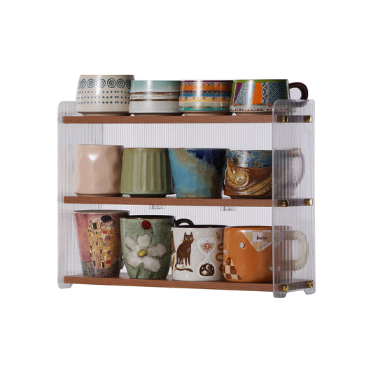 KAOTGOT Coffee Mug Holder Wooden Cup Station Organizer 3-Tier Cup Holder for Coffee Bar Mug Display Rack for Countertop Mug Holder Shelf for Home Kitchen Nut Brown