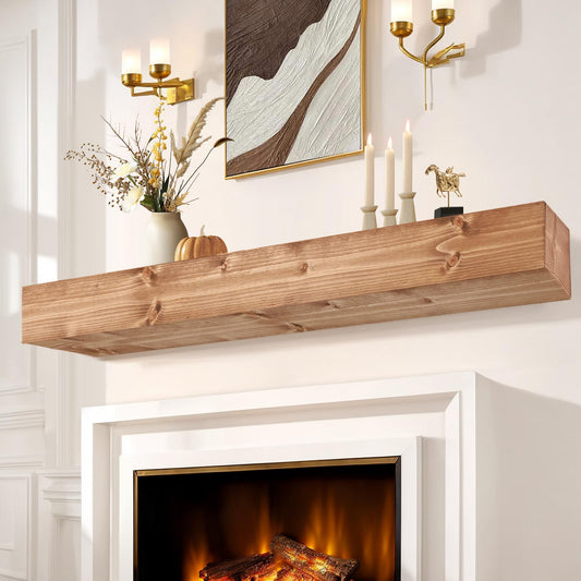 LXWZHK Fireplace Mantel Shelf, 72" Wooden Floating Shelf for Over Fireplace, Wall-Mounted Mantel Shelves, Decorative Mantels, Rustic Floating Mantels Shelves, Oak Color