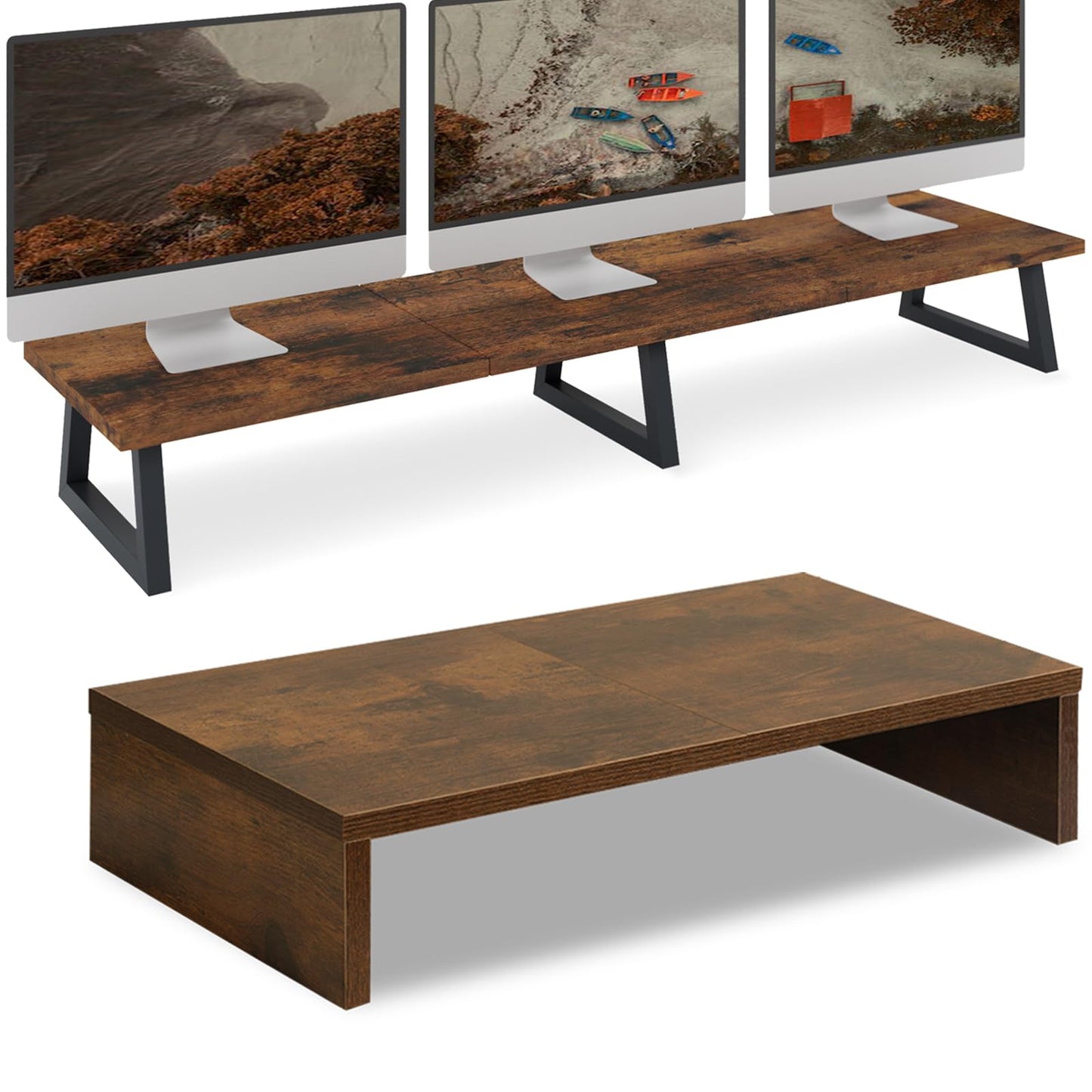 TEAMIX 42 inch+20 inch Monitor Stand Wood & Steel Desktop Riser for for Desktop Office Desk Organizers