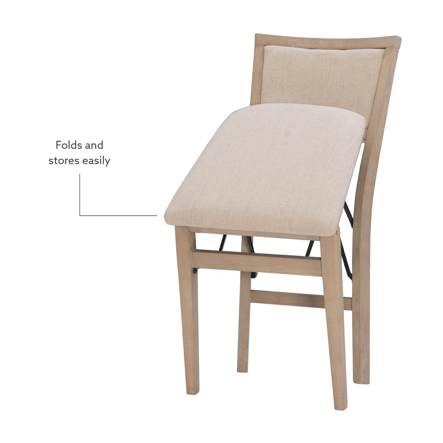 Linon Keira Natural Rustic Wooden Folding Chair with Beige Upholstered Seat and Back Set of 2