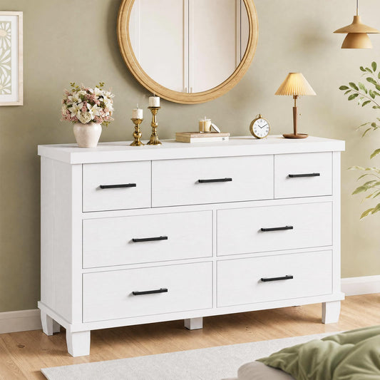 Garvee Dresser for Bedroom with 7 Drawers, 51" Wooden Dressers & Chests of Drawers with Metal Handles, TV Stand, Horizontal Dresser for Bedroom, Closet, Nursery, and Entryway