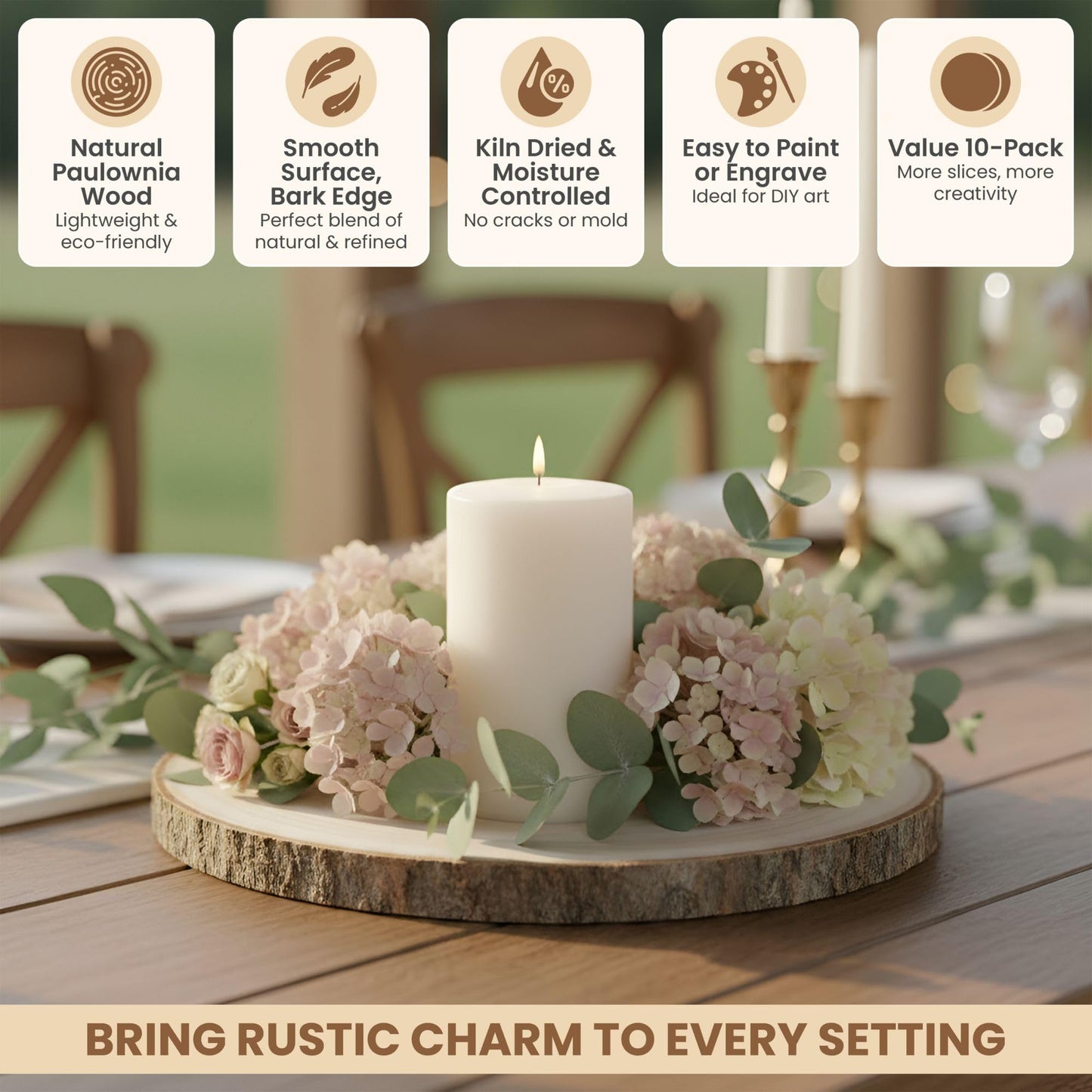 10 Pack Wood Centerpieces for Tables Natural Round Wood Slices for Rustic Wedding Decor and Table Decorations Unfinished Wooden Rounds (8–9 inch)