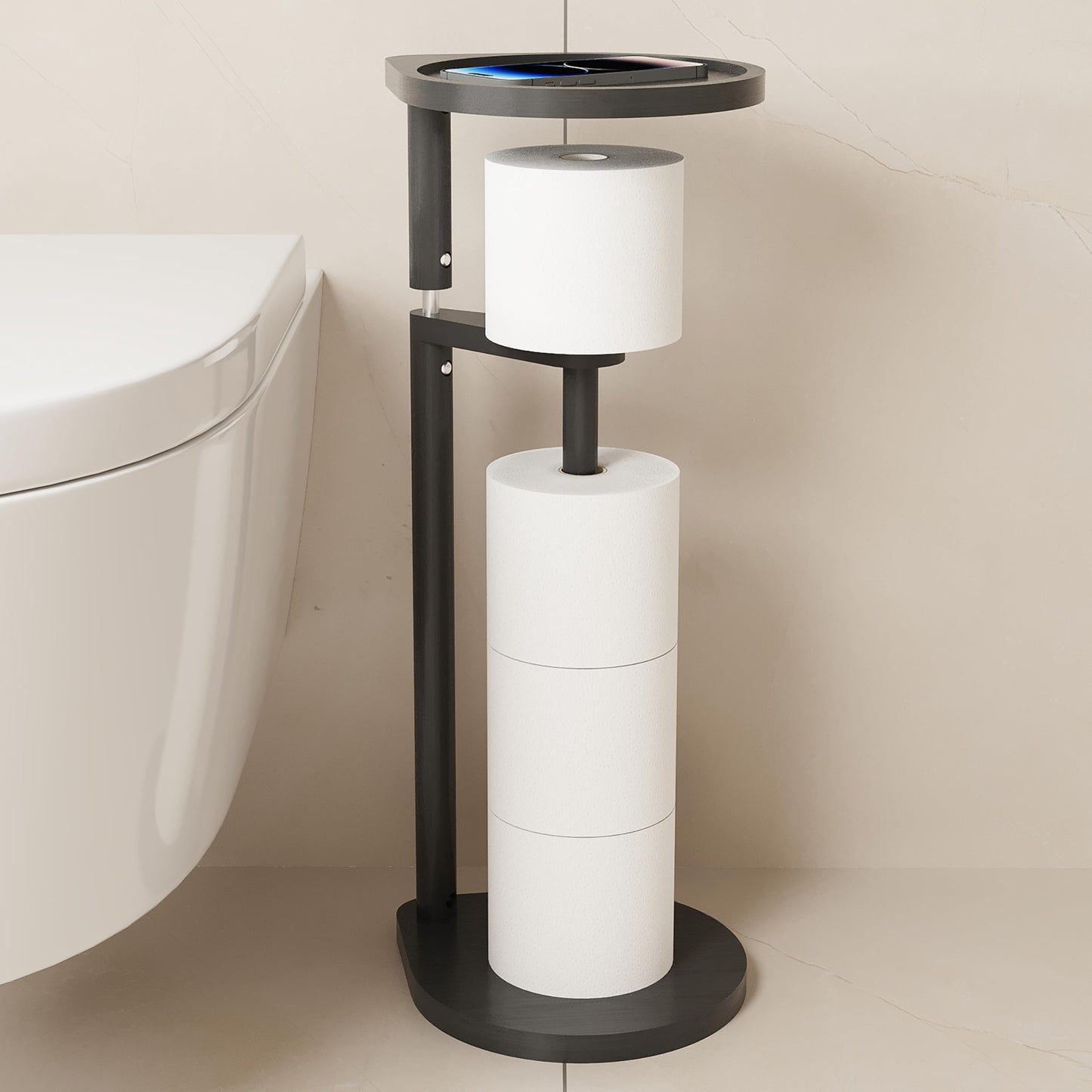 Wealone Toilet Paper Holder Stand, Free Standing Toilet Paper Roll Holder, Modern Bathroom Toilet Tissue Dispenser Organizer, Corner-Adaptive Design for Bathroom