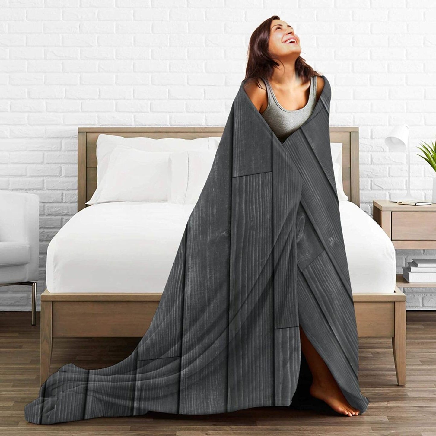 60"X50" Dark Wooden Texture Soft Flannel Blanket - Lightweight and Quick Drying, Used for Home, Travel, Camping