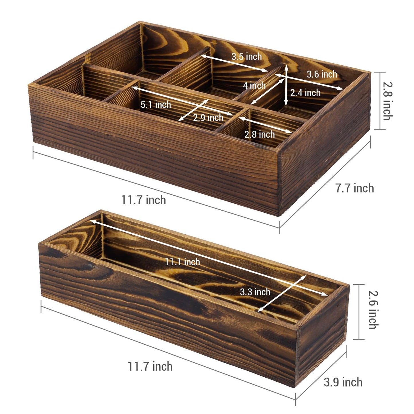 MyGift Counter Storage Organizer, 2 Tier Rustic Burnt Solid Wood Stackable Modular Vanity Countertop Storage Organizer Trays, Decorative Bathroom Makeup Cosmetic Box, 2 Piece Set