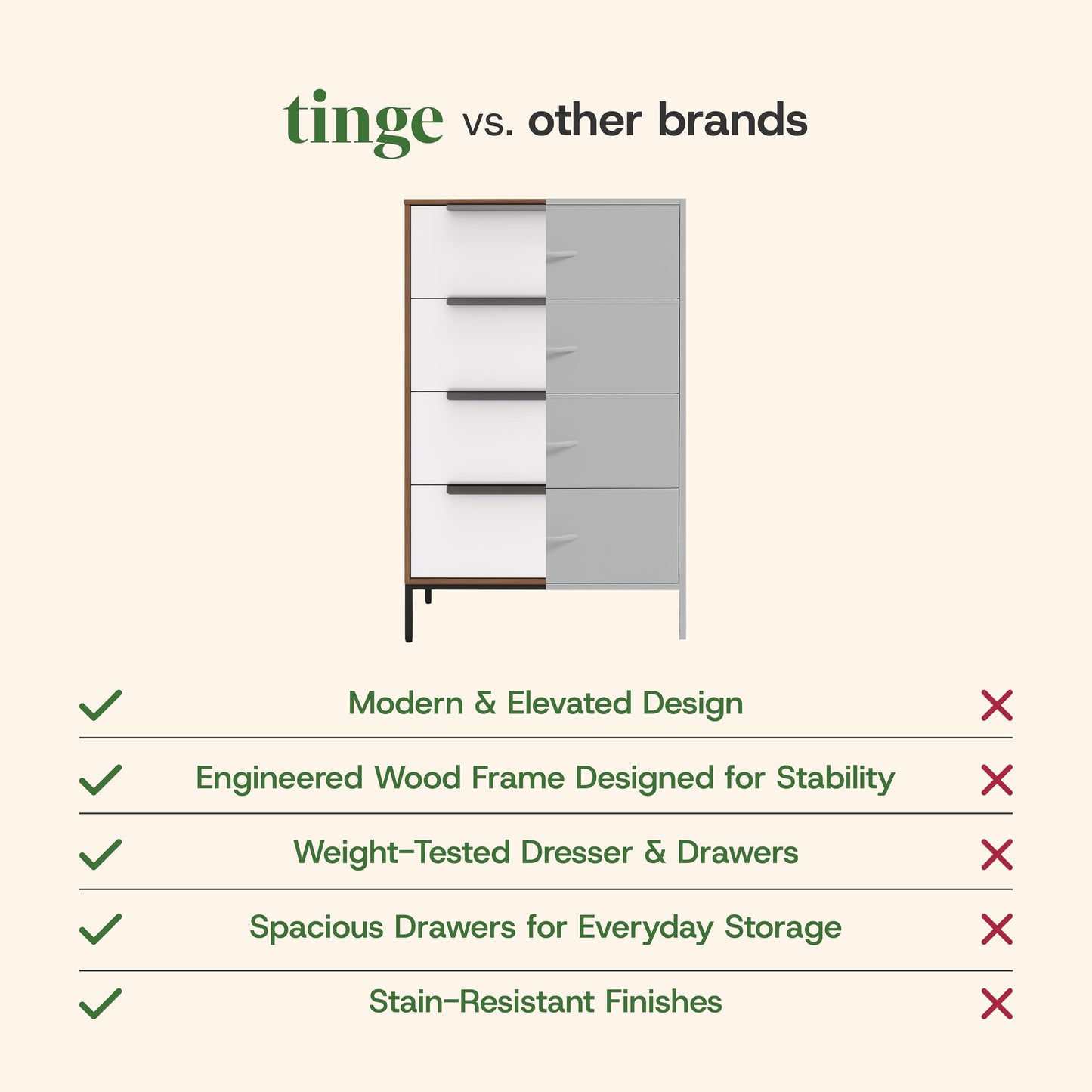tinge Lira Premium 4 Drawer Fabric Dresser - Engineered Wood Frame Chest of Drawers for Bedroom - Strong & Sag-Proof Clothing Organizer with Sleek Metal Handles (Dark Brown)