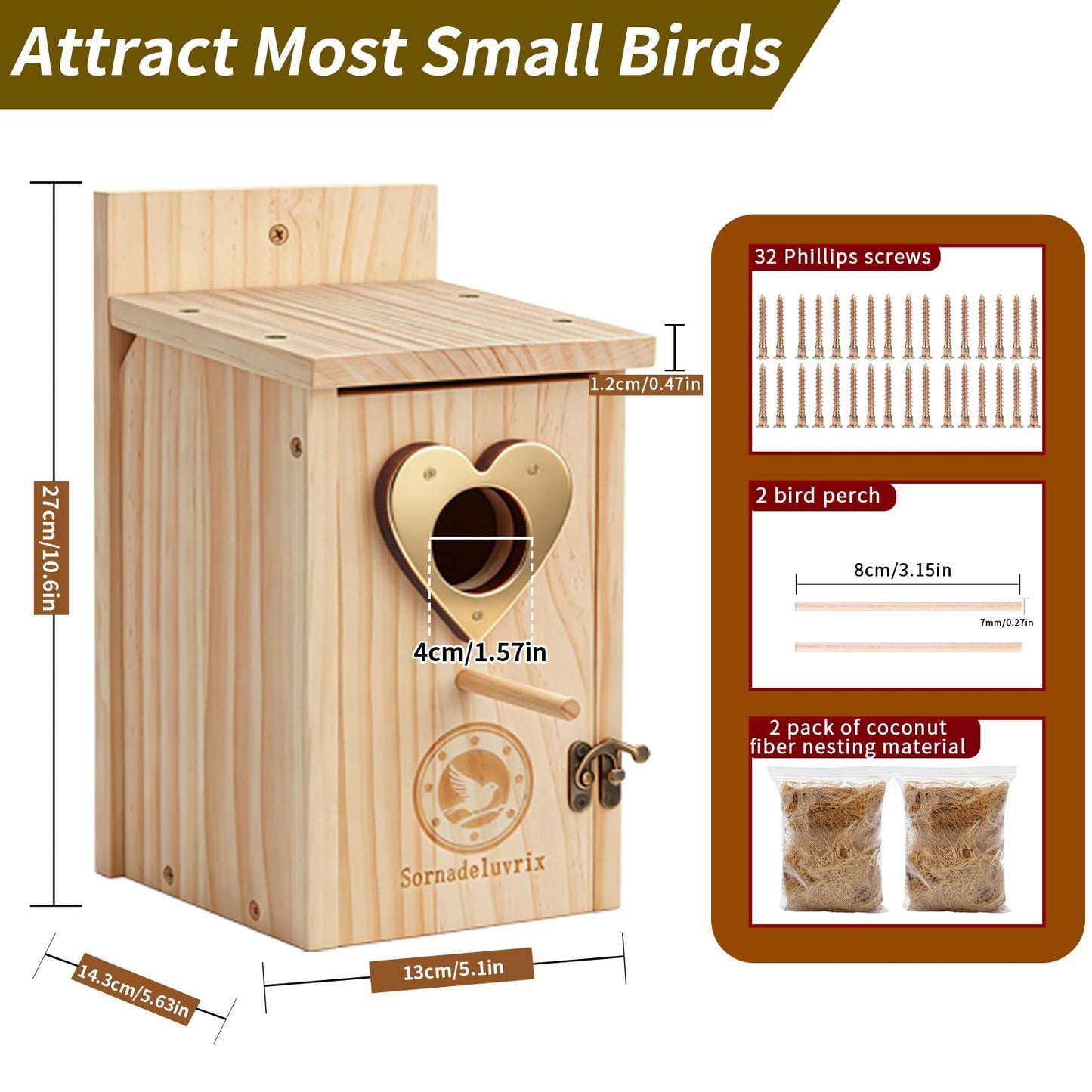 SORNADELUVRIX 2 PCS Bird Houses for Outside, Predator Proof Bluebird Houses Hanging, Wooden Bird Houses for Outdoors, Bird House Kits for Adults & Kids with Perch & Nesting Material