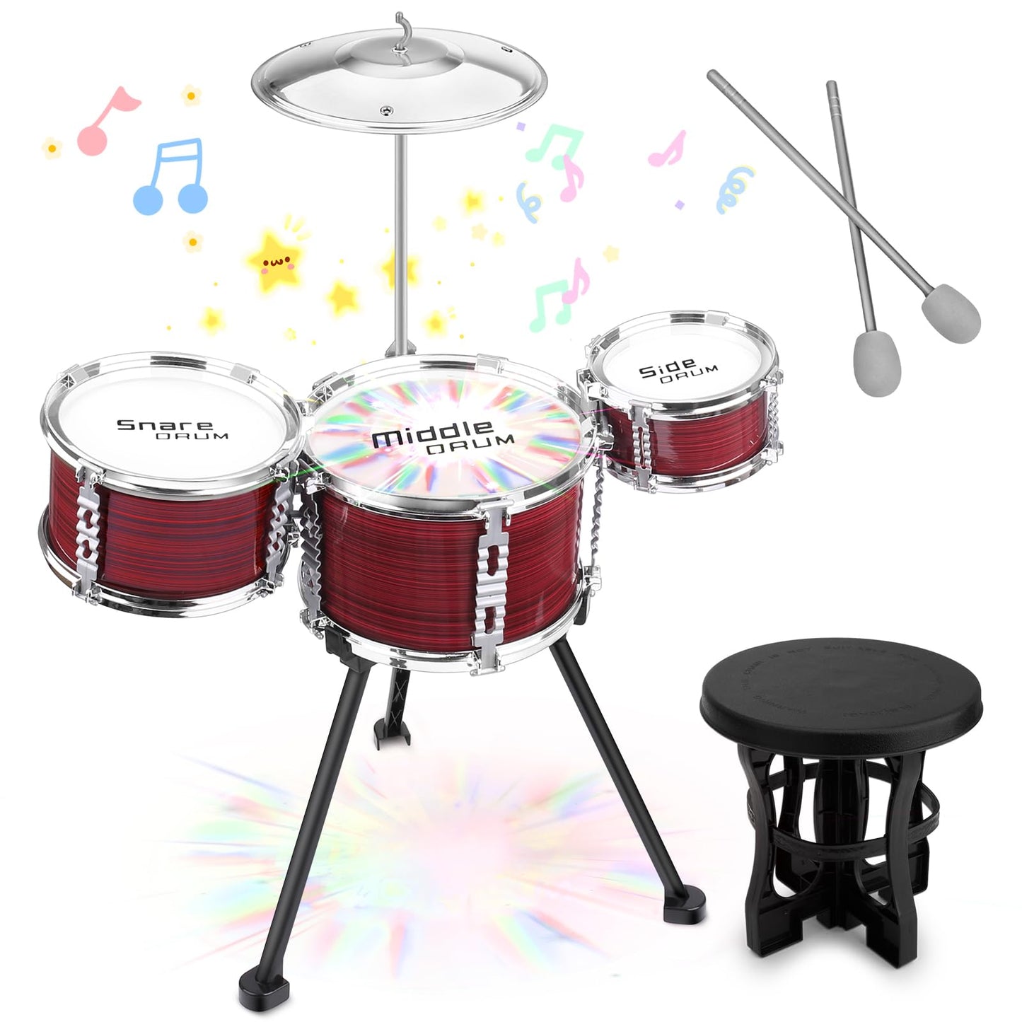 Upgraded Toddler Drum Set with Lights Kids Jazz Drum Kit, Musical Instrument Toys for Toddler 3-5 Boys Girls Christmas Birthday Gift