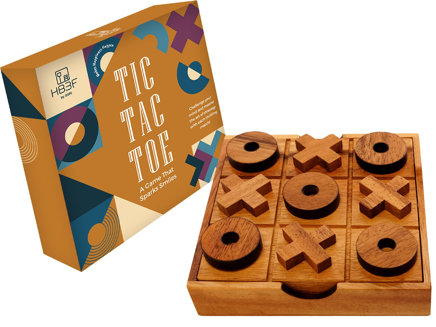 BSIRI Wooden Tic Tac Toe Game Coffee Tabletop XO Blocks Ideal for Family Living Room Games Night for Adults for Desk Decor and Unique Wood Gifts for All Occasions 5.5 Inch