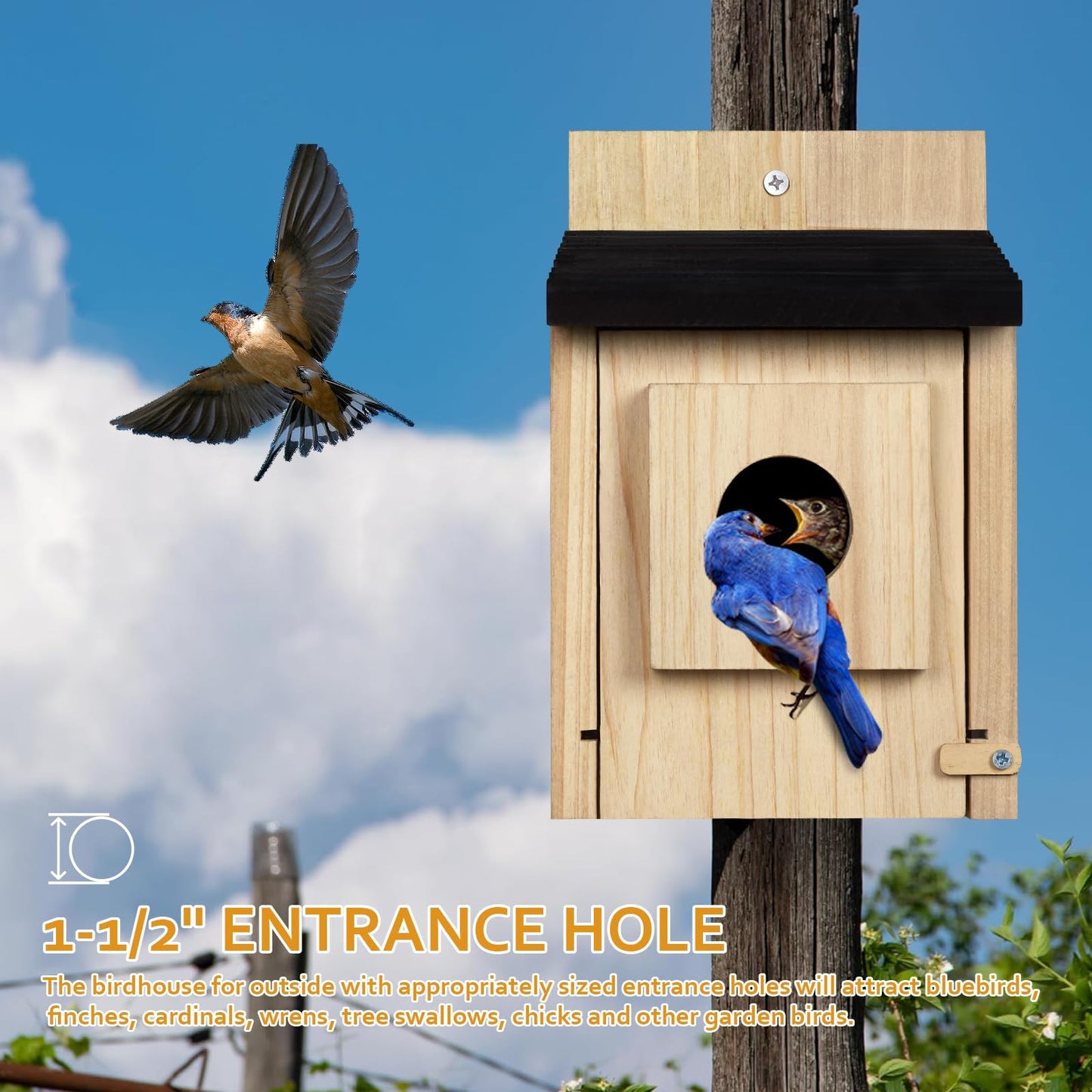 CLACKIBUKVYZ Birdhouse for Outdoors Clearance, Wooden Bluebird House for Outside, Weatherproof Hanging Bird Nesting Box for Finch, Cardinal, Wild Bird Watching (Easy Clean, Ventilated)
