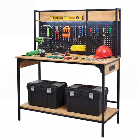Northsky 48'' Workbench with LED Light, 2000 LBS Capacity Heavy Duty Garage Work Bench with Storage, Pegboard, USB & Type-C Ports, Tool Table for Workshop, Garage, Studio, Warehouse, 3D Printer Table