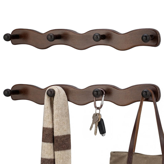 Novabright 2 Pcs Walnut Wood Coat Hooks Rack Wall Mount with 4 Hooks Vintage Rustic Heavy Duty Wooden Wall Mounted Coat Rack for Hanging Clothes Hats Keys Purse Bag Modern Bathroom Entryway Home Decor