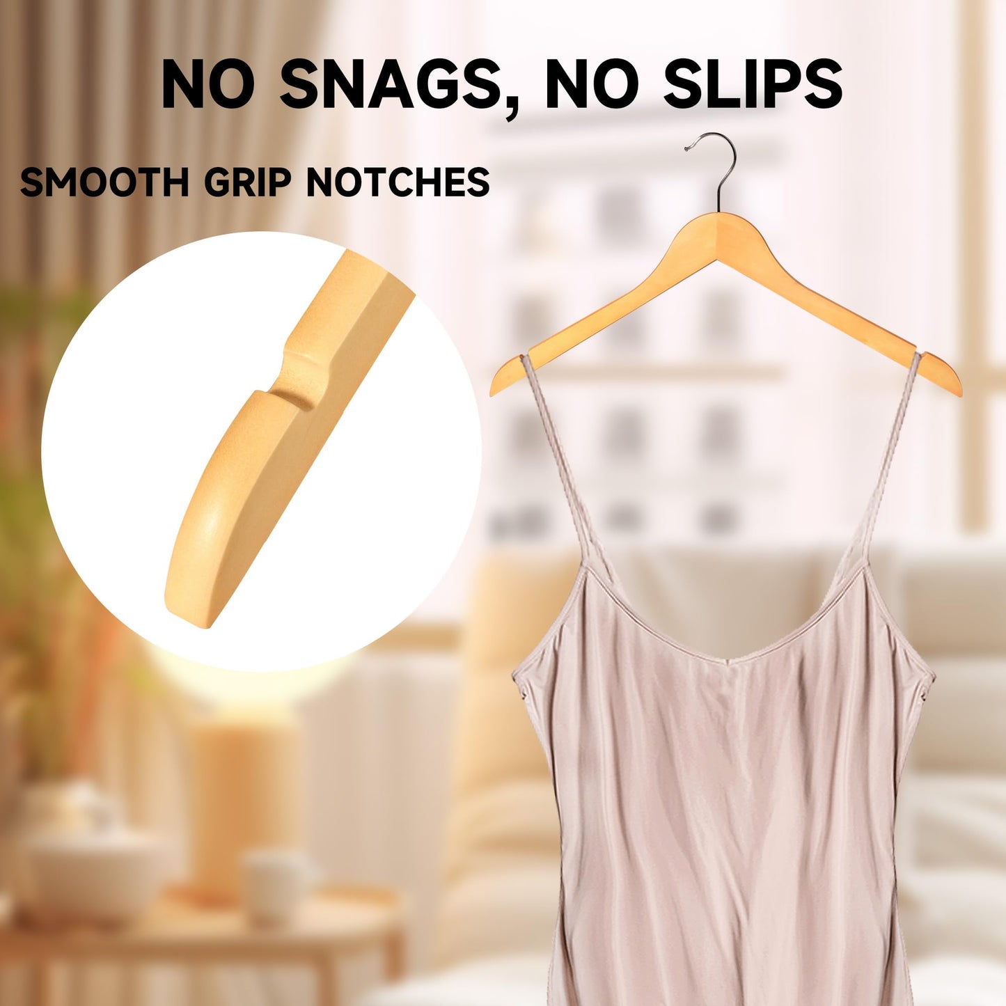 BP4U Premium Wooden Top Hangers, Heavy Duty Solid Wood Suit Hangers with 360° Swivel Hook & Anti-Slip Notches, Durable Clothes Hangers for Jackets, Coats, Shirts & Dresses(Natural Wood/12-Pack)