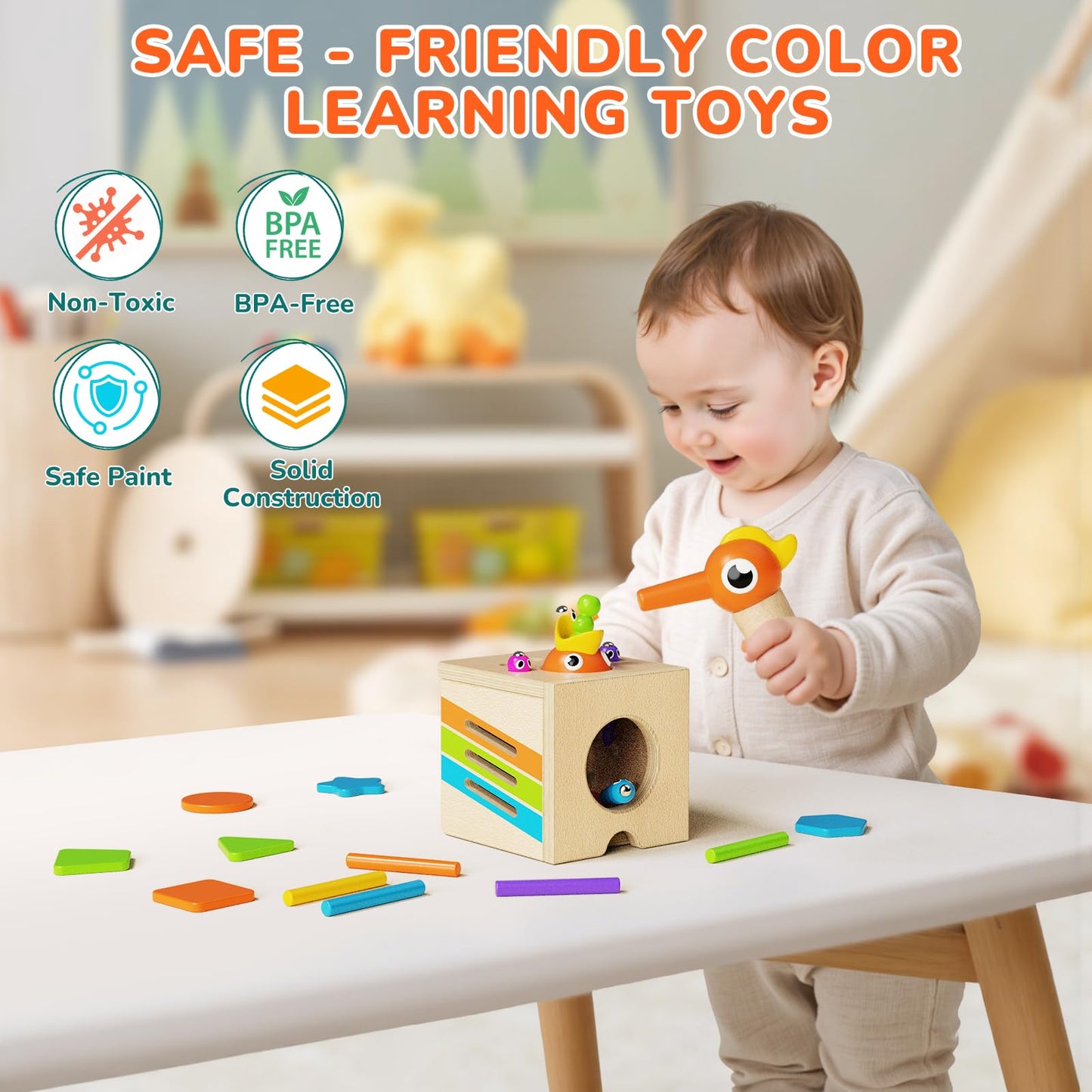 Paisure 5-in-1 Wooden Activity Cube, Magnetic Bird Feeding Toy
