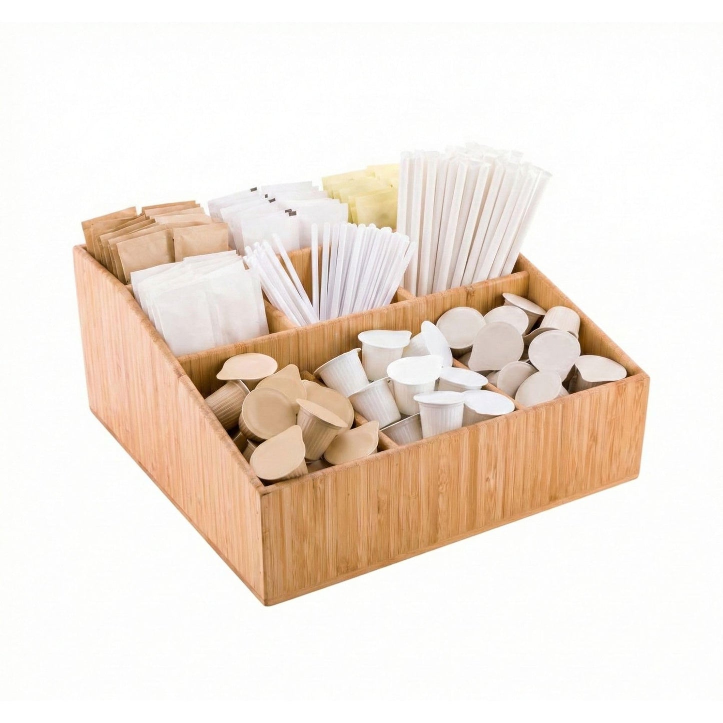 Restaurantware-11.75 x 5.5 Inch Coffee Condiment Organizer, 1 Square Creamer Organizer - 9 Compartments, Break-Resistant, Bamboo Coffee Accessory Caddy, Won't Chip, For Sugar Packets And Creamers