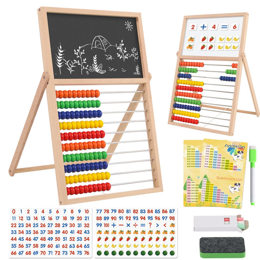 Wooden Abacus for Kids Math Games for Kids 3-5 4 5-7 6-8 Counters Toys with Double-Sided Whiteboard Blackboard and Magnetic Number Cards 1-100 Educational Counting Math Manipulatives 1st 2nd grade