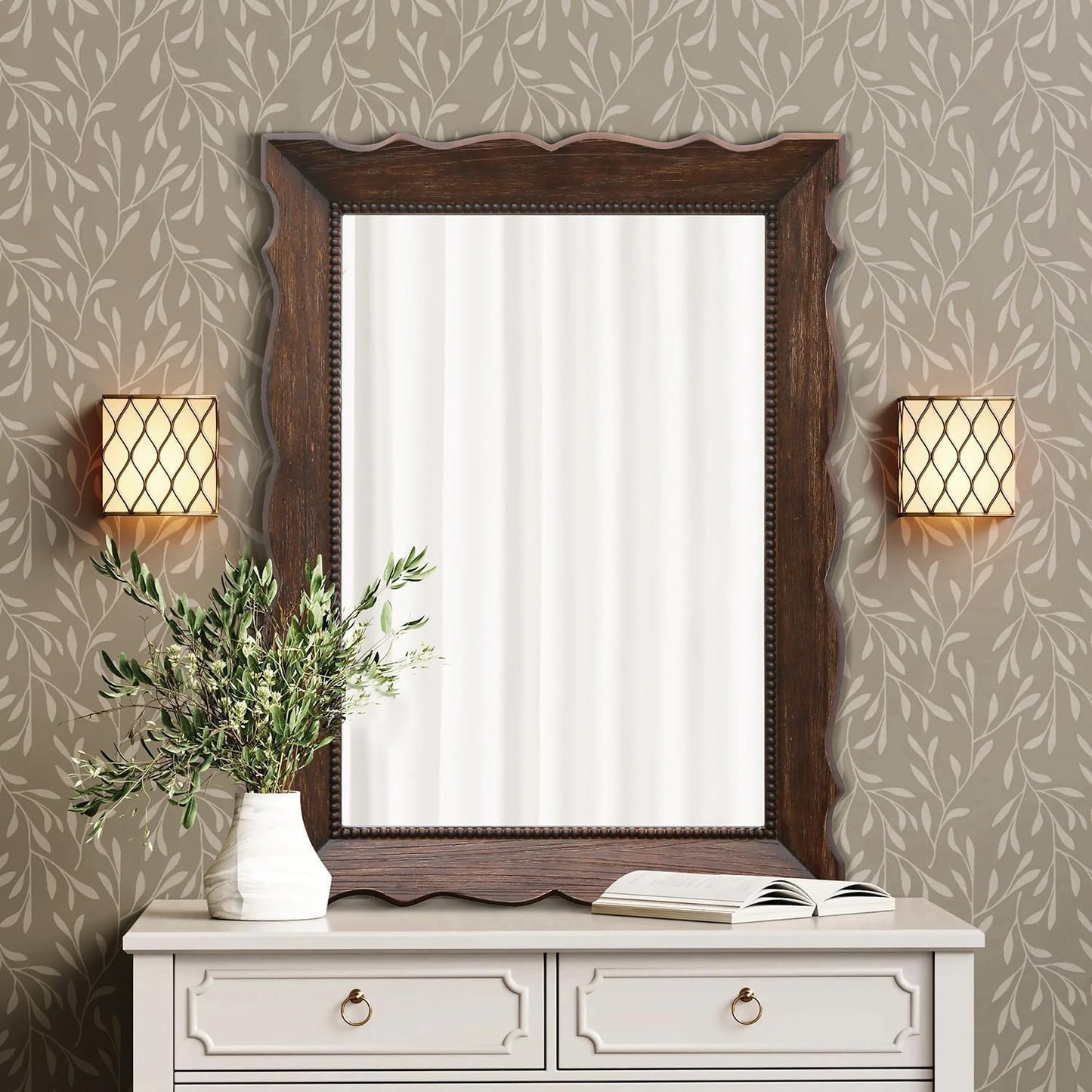 Besdomus Rustic Wooden Framed Mirror: 24" x 32" Dark Brown Wood Bathroom Mirror for Wall - Vertical or Horizontal Hanging for Bathroom/Vanity/Entryway - Ideal for Farmhouse Style Lovers