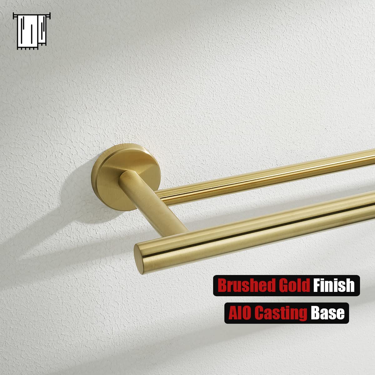 JQK Double Bath Towel Bar, Brushed Gold 33 Inch 304 Stainless Steel Thicken 0.8mm Towel Rack for Bathroom, Towel Holder Wall Mount, Useable Length 30 Inch, TB100L30-BG