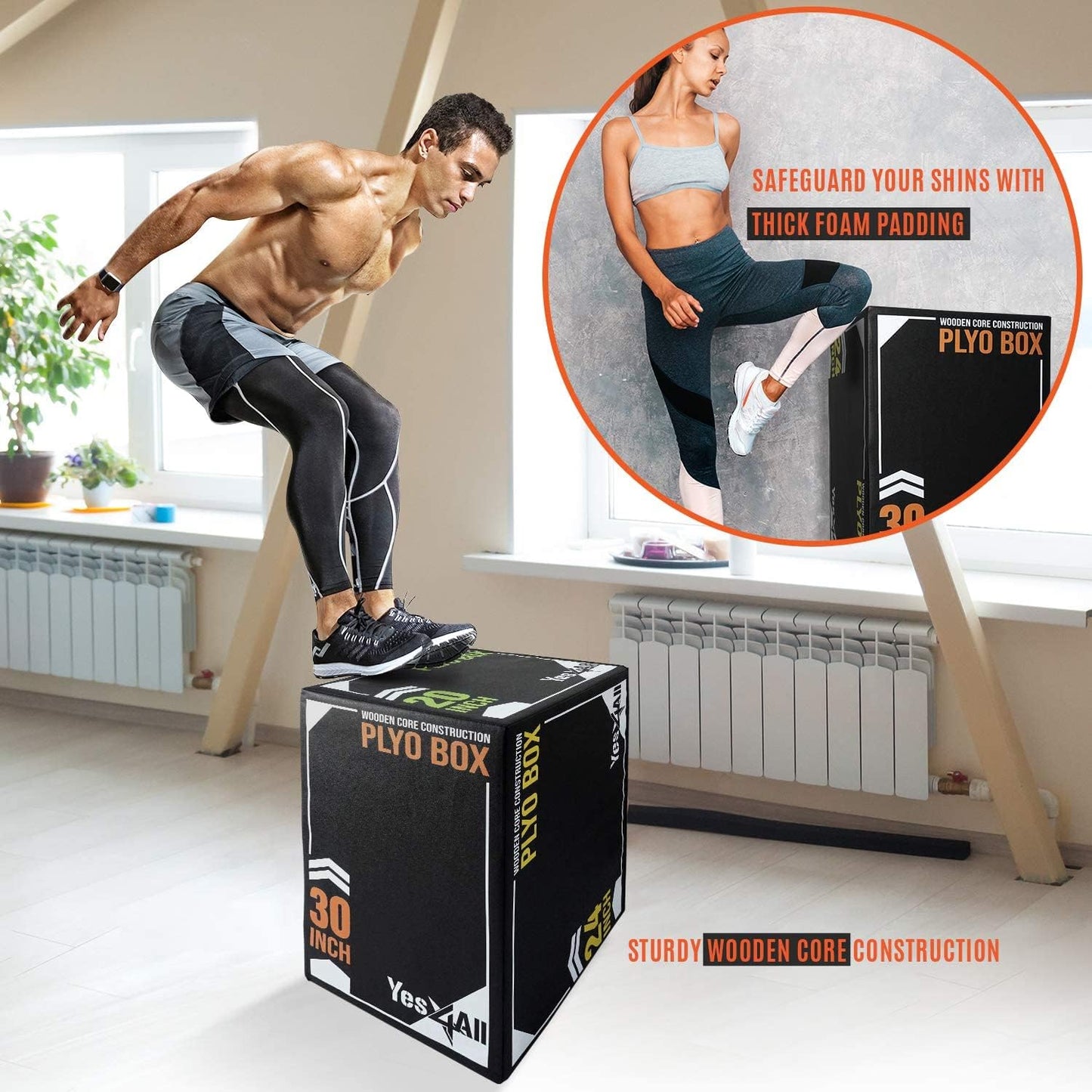 Yes4All 3-in-1 Soft-Padded Plyo Box With Wooden Core, Non-Slip Multi-Use Cushioned Plyometric Jump Box with Vinyl Cover for Jumping, Conditioning, Strength Training, 30" x 24" x 20"