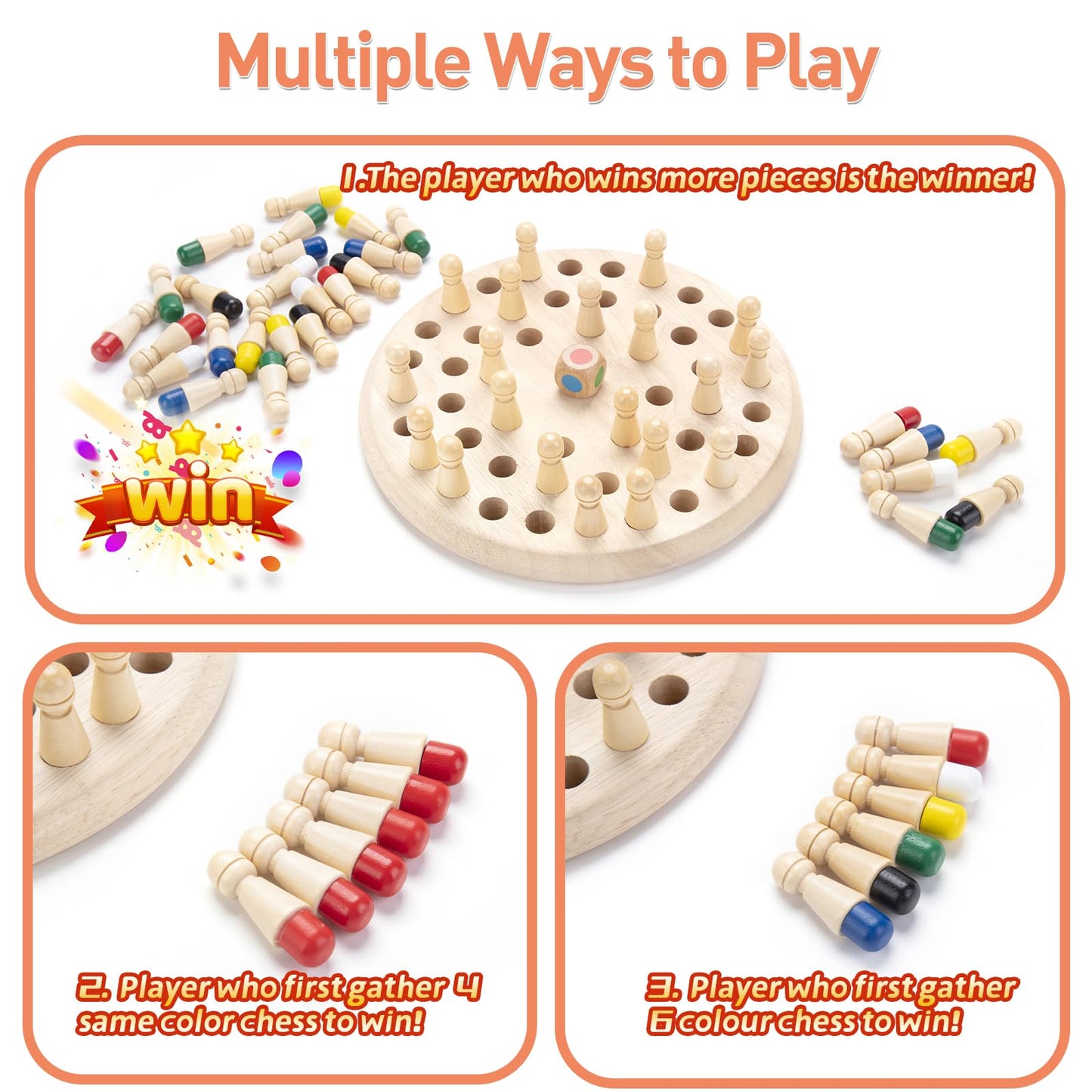 Wooden Memory Chess Matching Game: Large Family Board Games for Kids and Adults, Montessori Preschool Learning Educational Toy, Birthday Gift for Age 3 4 5 6 7 8+ Boy Girl
