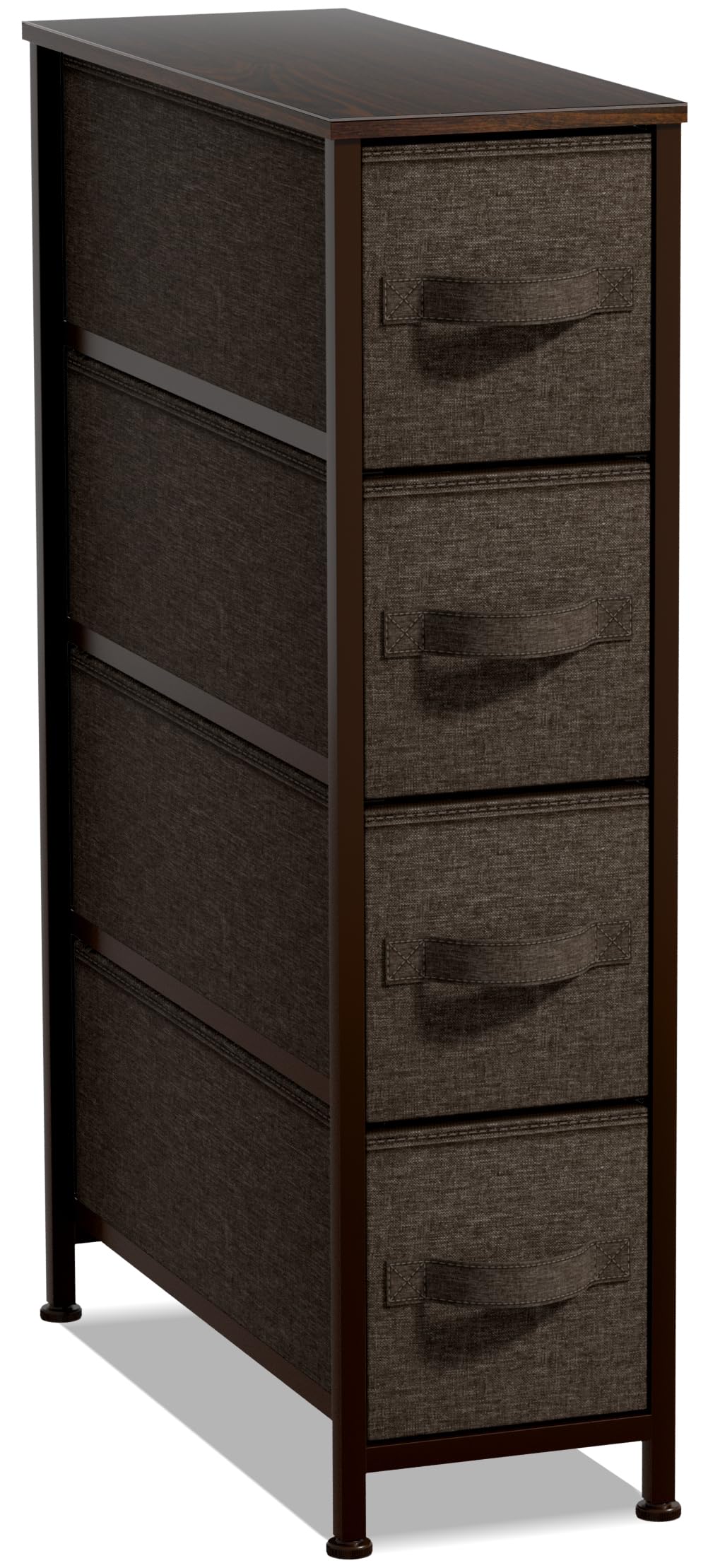 Sorbus Narrow Dresser with 4 Drawers - Vertical Slim Storage Chest of Drawers with Steel Frame, Wood Top & Easy Pull Fabric Bins for Small Spaces, Closets, Bedroom, Bathroom & Laundry (Brown)
