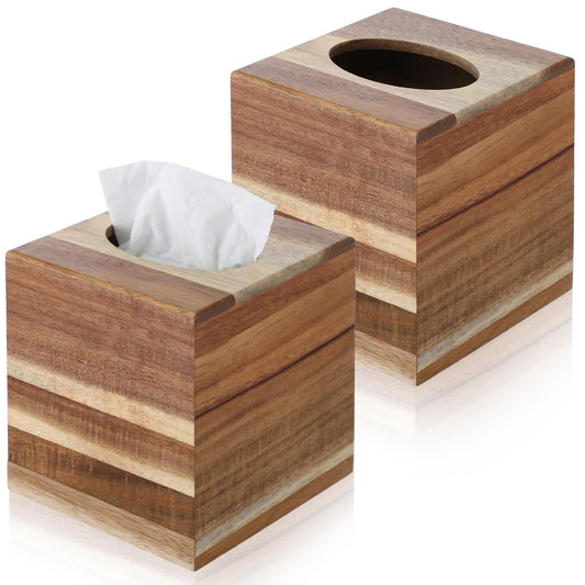 Giloaou 2-Pack Tissue Box Cover, Square Tissue Box Holder Wood Paper Holder for Bathroom Office Living Room, Modern Farmhouse Decor (5.5 x 5.5 x 6.1 inch)