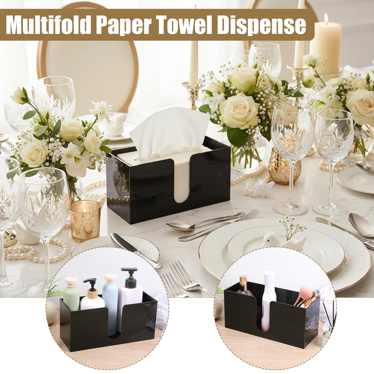 IMengjbang 2 Pack Paper Towel Holder Countertop, Black Napkin Holder for Kitchen Countertop Multifold Z-fold C-fold Trifold Paper Hand Towel Dispenser for Bathroom Toilet
