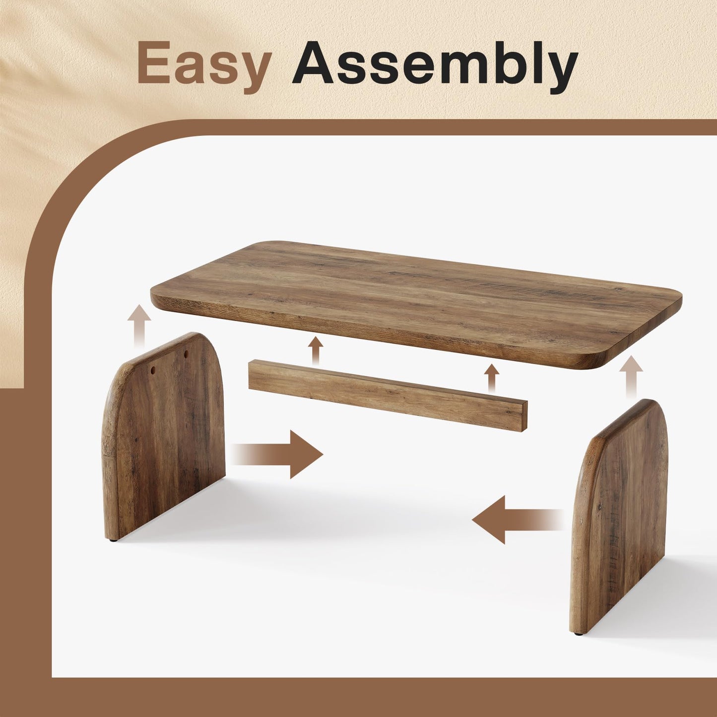 Tribesigns Rectangle Coffee Table, 47-Inch Wood Rectangular Living Room Table, Farmhouse Accent Center Low Cocktail Tea Table with Sturdy Base & Rounded Corners, Easy Assembly (Rustic Brown)