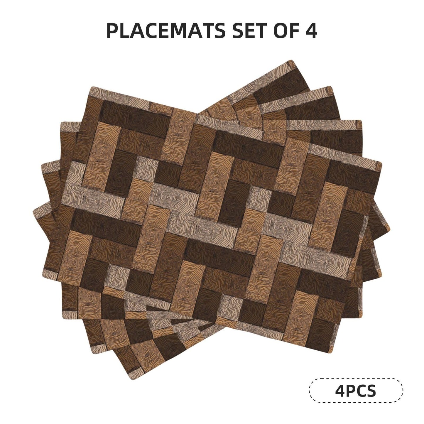 XALOGEER Brown Beige Placemats Set of 4 Parquet Pattern Wooden Style Linen Place Mat Washable Double Layer Table Mats for Kitchen Dining Decoration 12x18 Inch