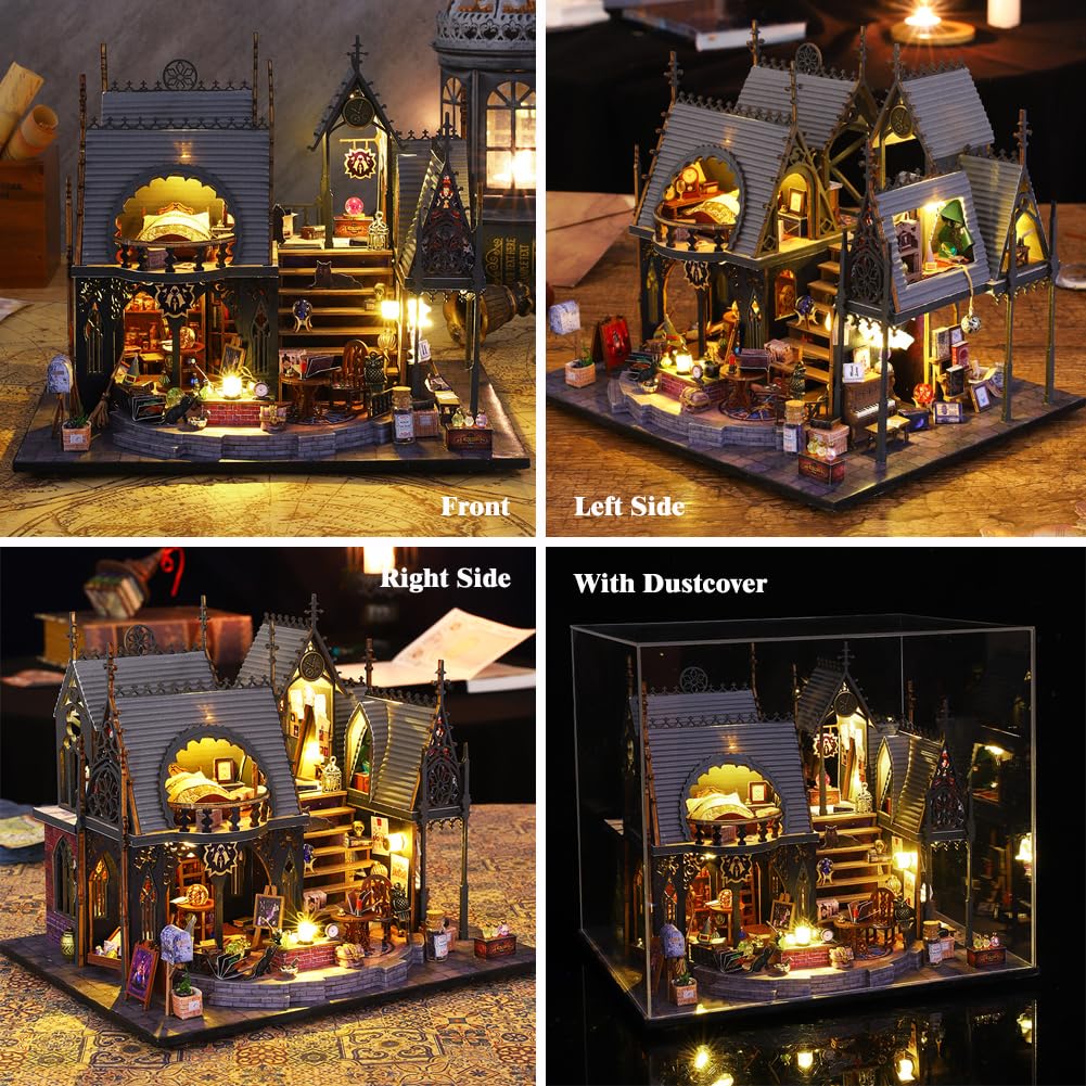 Yuzhen DIY Miniature Dollhouse with Furniture and LED Lights, Wooden Dollhouse Includes Dustcover and Music Movement
