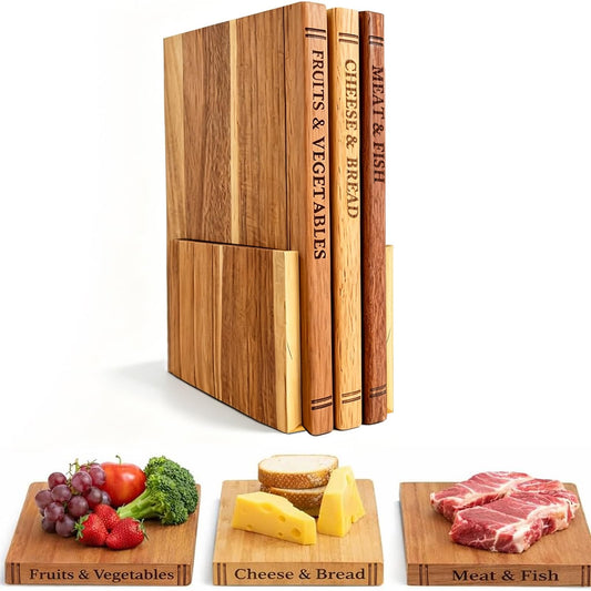 WoofWahouse Book Cutting Board Set - Food Safe, Non-Slip Chopping Boards for Kitchen Organization and Stylish Serving,Acacia Wood