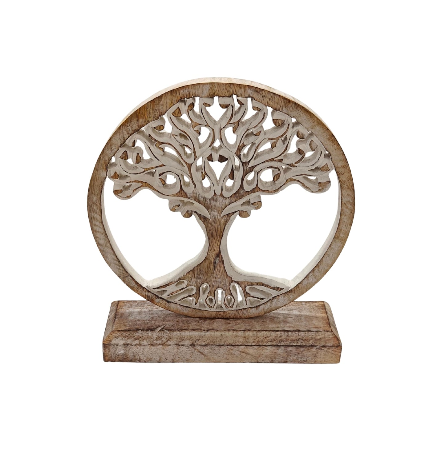 VANIYA CRAFTS® Wooden Tree of Life Sculpture – Handmade Carved Table Decor Statue for Living Room, Bedroom, Office, or Shelf (Antique White)